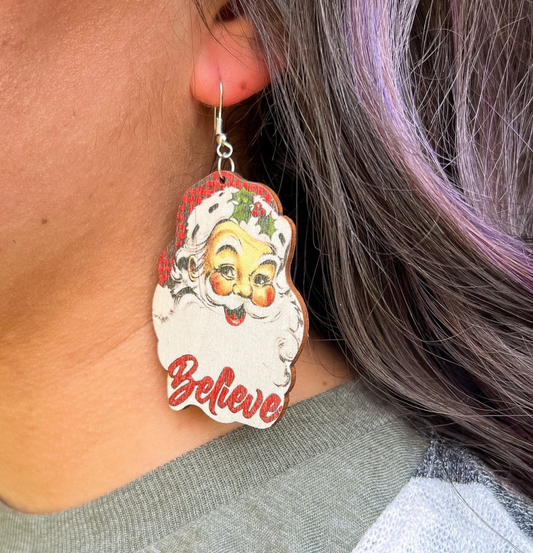 Santa Believe Wooden Earrings