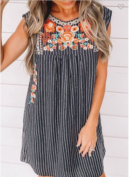 Embroidered Stripe Dress