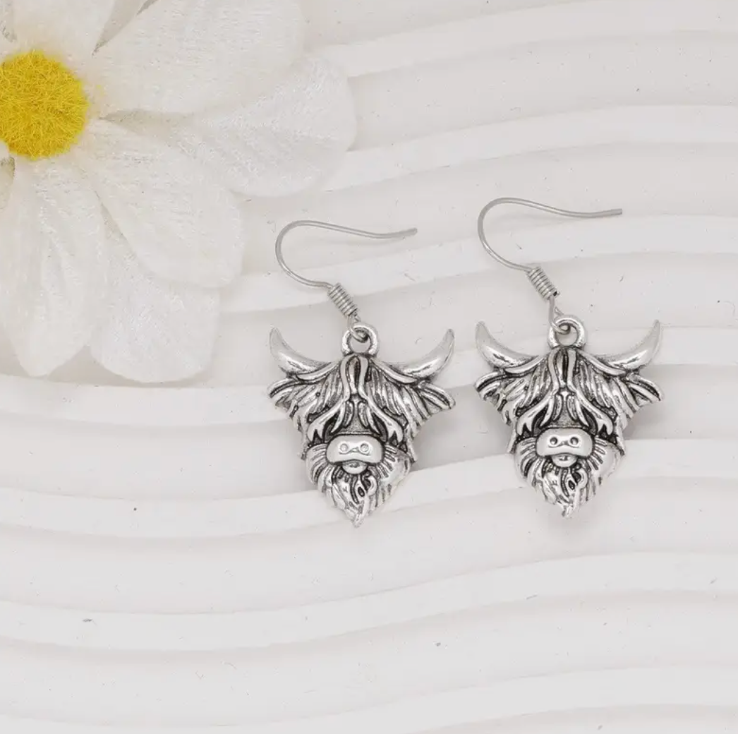 Silver highland Cow Earrings