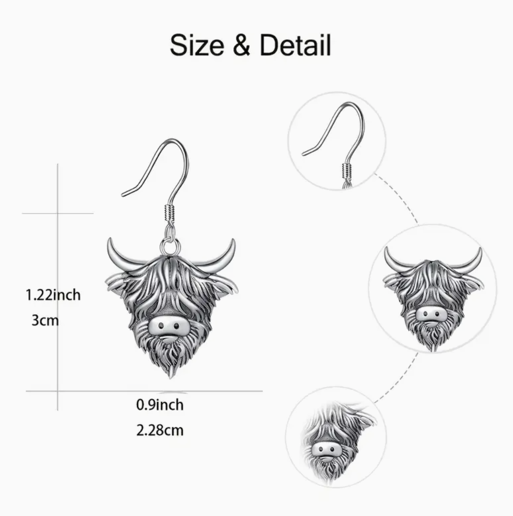 Silver highland Cow Earrings