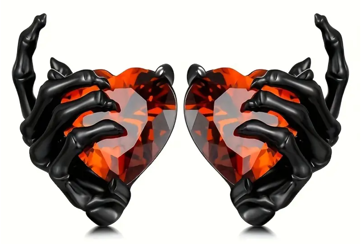 Black Skeleton Heart Earrings