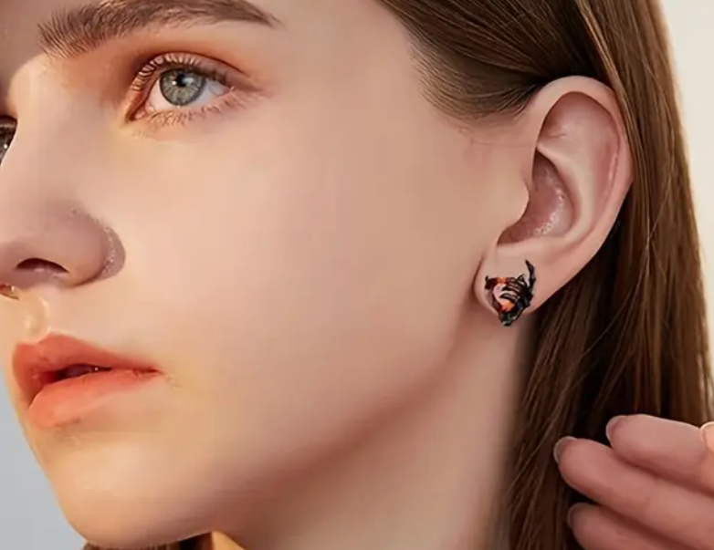 Black Skeleton Heart Earrings