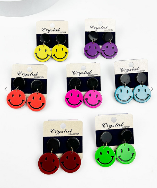 Round Acrylic Smiley Face Earrings