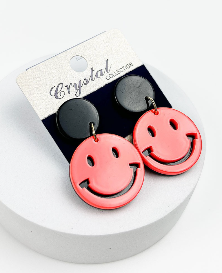 Round Acrylic Smiley Face Earrings