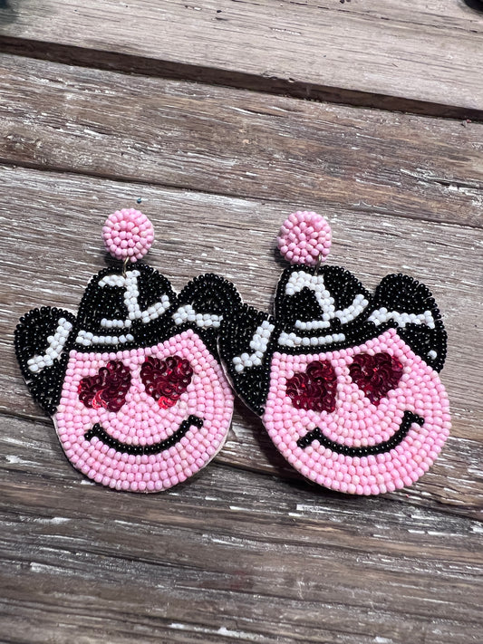 Sea Bead Smiley Cowboy Earrings
