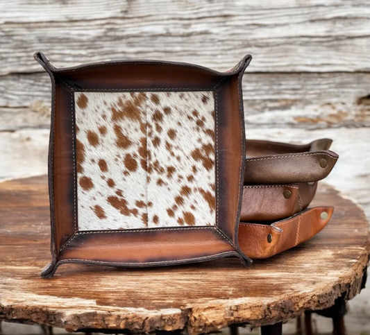 Square Cowhide Leather Tray