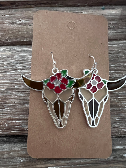 Stained Glass Steer Head Earrings