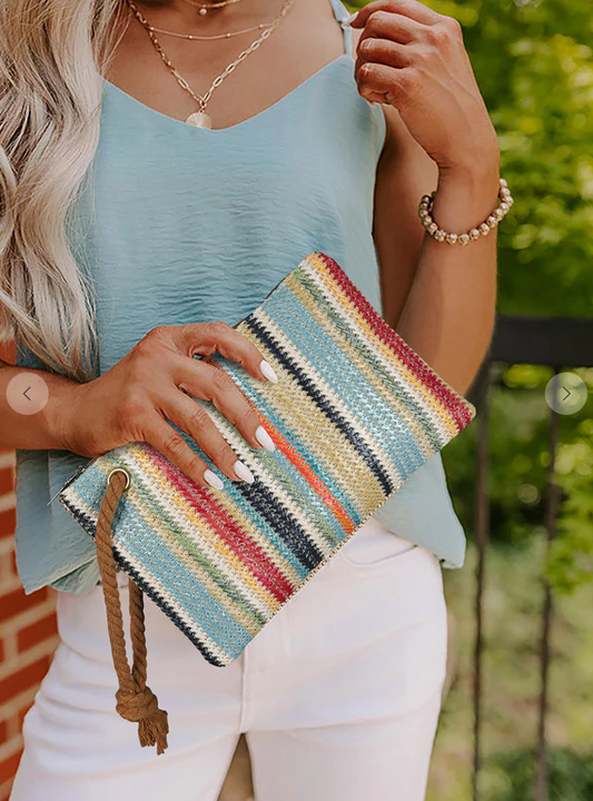Multi Colored Tassel Straw Bag