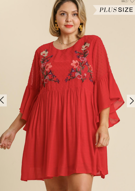 Strawberry Red Embroidered Dress