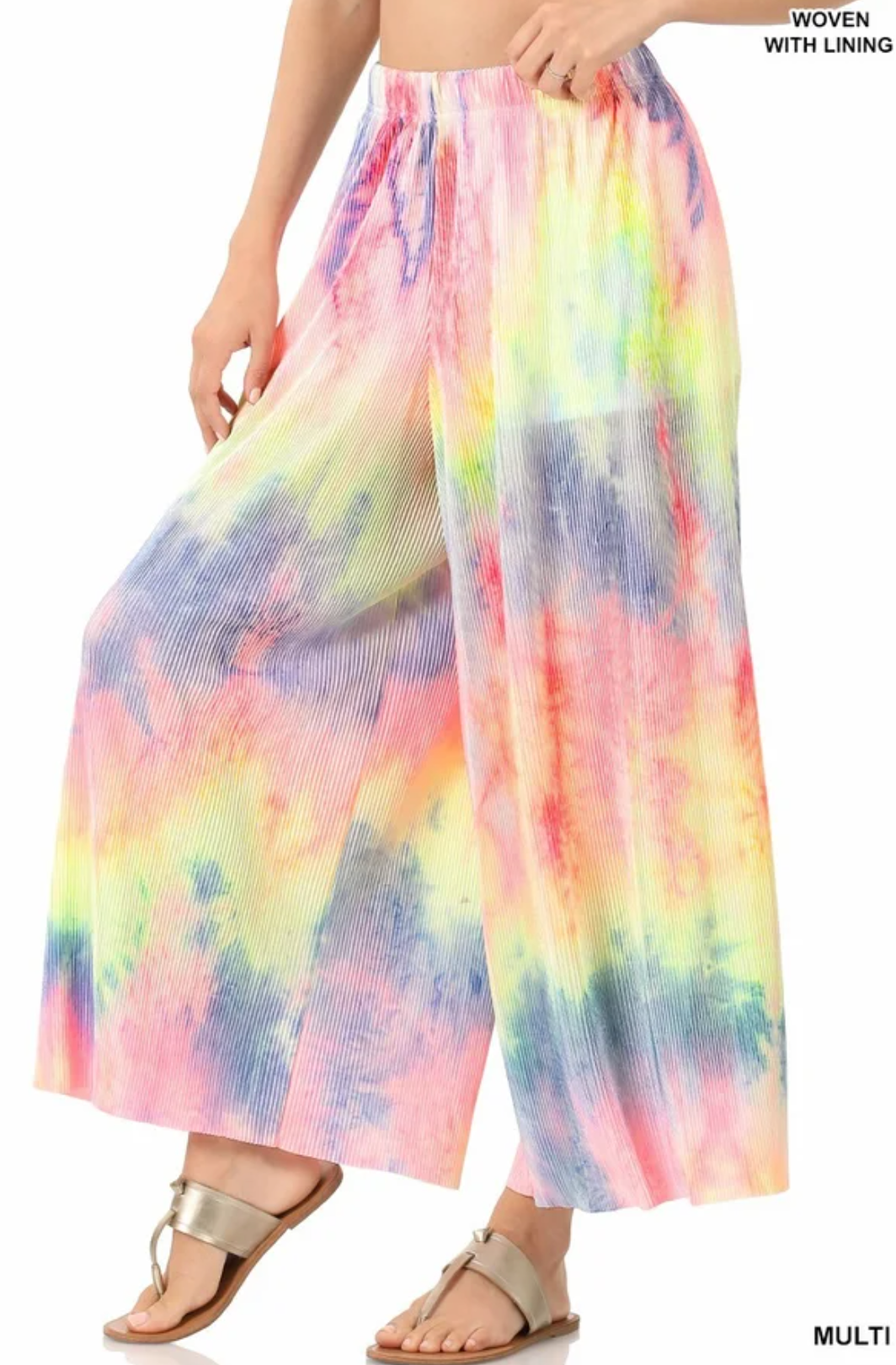 Woven Tie Dyed Wide Leg Pants