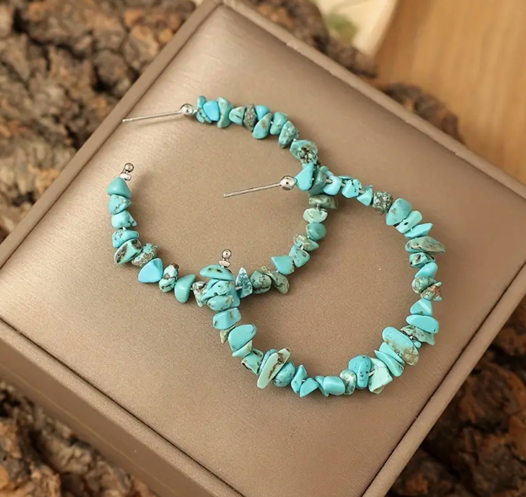 Turquoise Stone Hoop Earrings