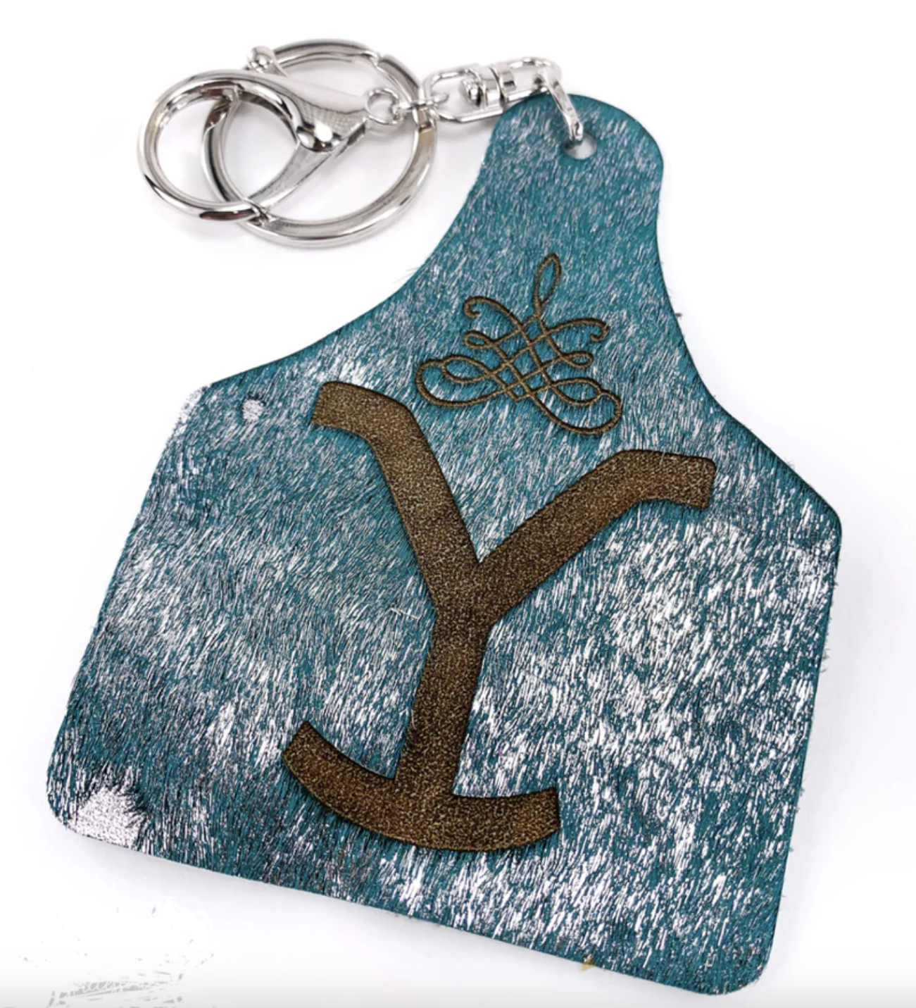 Cowhide Yellowstone Ear Tag Keychain