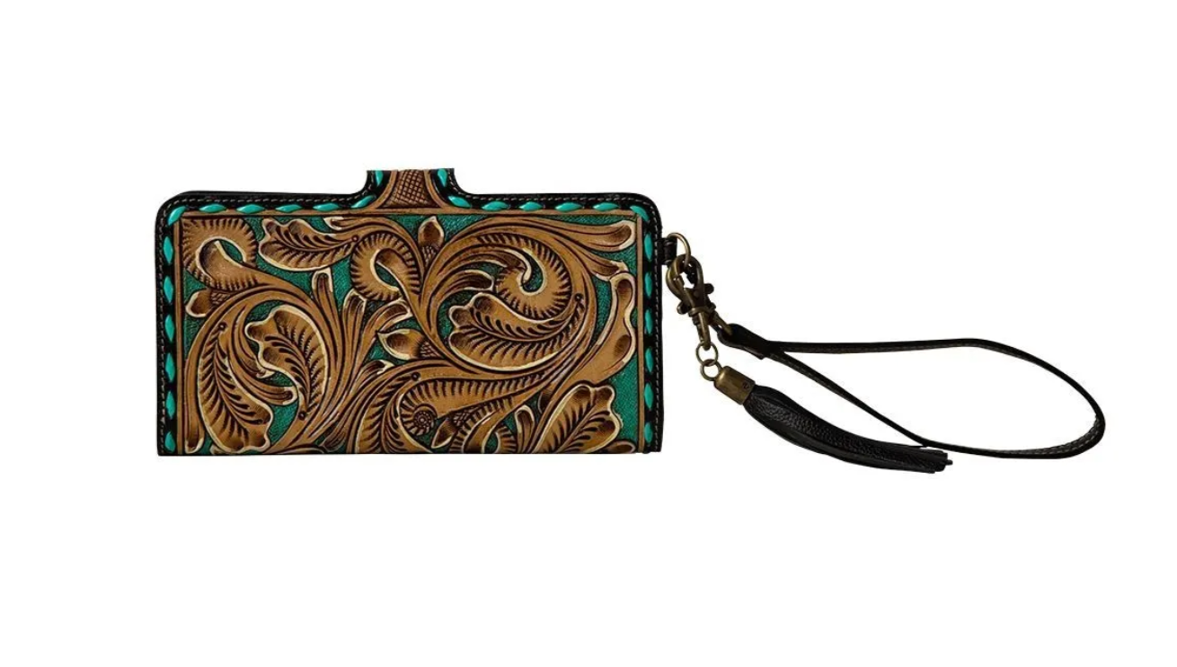 Western Swing Hand-Tooled Wristlet Wallet