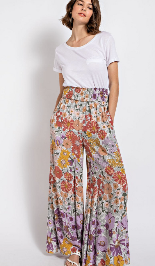 Wide Leg Smocked Waist Pant